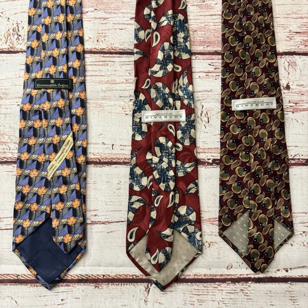 Ermenegildo Zegna & Givenchy Monsieur 100% Silk Tie Made in Italy / USA Lot of 3